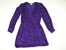 Parker Purple Leopard Print Long Sleeve Faux Wrap 100% Silk Dress Womens Small** - £55.81 GBP