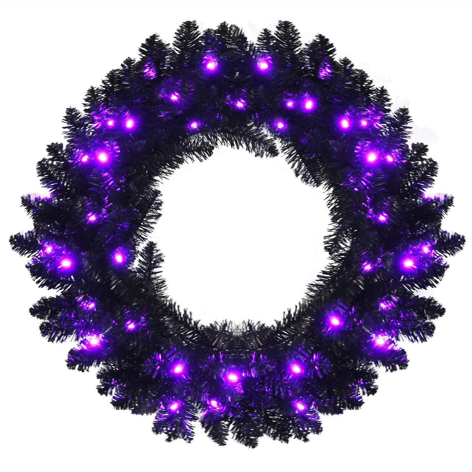 Primary image for Costway 24inch Pre-lit Christmas Halloween Wreath Black w/ 35 Purple LED Lights