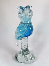 Vintage Glass Owl Hand Blown Large Perch Controlled Bubbles Blue Body 12&quot; Tall - £82.43 GBP
