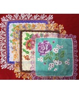 Set 3 Vintage Cotton Extra Large Crocheted Floral Ladies Handkerchiefs H... - $282.25 MXN