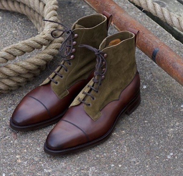 Primary image for Burnished Cap Toe Vintage Leather Brown Maroon High Ankle Casual Dress Men Boots