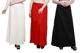 Pack Of 3Pcs Women&#39;s Cotton Plain Solid Indian Readymade Inskirt Saree petticoat - £18.50 GBP