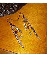 Handmade Antique-Silver Color Metal Dagger Clear and Ruby Crystal Earring - £5.50 GBP