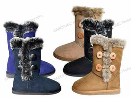 Women's Winter Boots Faux Suede Fashion Button 10" Mid Calf Warm Fur Sno... - $15.54+