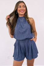 Bluing Knot Back High Neck Crinkle Textured Romper - $348.09 MXN