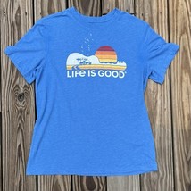 Life is Good Cool Tee T-Shirt Blue Jeep Surfboard Rainbow Sun Guitar Men... - $17.10