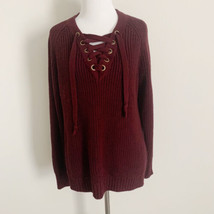 Its Our Time Lace Up Sweater Medium Maroon Red Long Sleeve Casual Valentines Day - £11.95 GBP