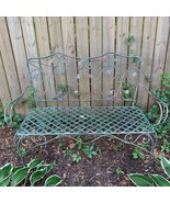 Vintage Wire Garden Bench with Lattice Seat and Iron Floral Backrest - $397.38