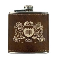 King Irish Coat of Arms Leather Flask - Rustic Brown - £19.94 GBP