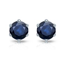 1 CT Round Simulated Blue Sapphire Solitaire Stud Earrings 14K White Gold Plated - £22.17 GBP