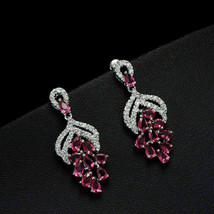 4Ct Lab Created Pink Sapphire Drop/Dangle Earrings 14K White Gold Finish - £95.02 GBP