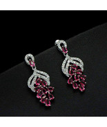 4Ct Lab Created Pink Sapphire Drop/Dangle Earrings 14K White Gold Finish - £95.35 GBP