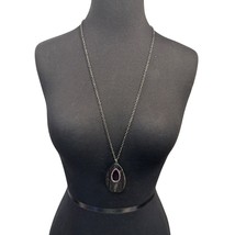 Vintage-Inspired Black Mesh Teardrop Pendant Necklace With Pink Rhinestones - $24.74