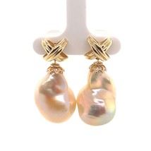 Freshwater Pearl Earrings 14k Yellow Gold 25 mm Certified $1,290 920920 - £551.46 GBP