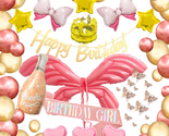 Pink Birthday Party Decorations for Women Girls, Birthday Banner Gold, G... - $25.51