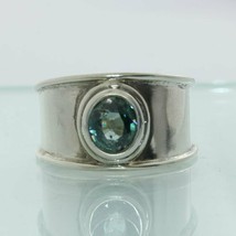 Blue Zircon Cambodia Gemstone Handmade Silver Solitaire Unisex Ring size 7.25 - £60.93 GBP