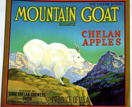 Mountain Goat Apples Crate Label 1940s Vintage Original Chelan Washington - £12.52 GBP