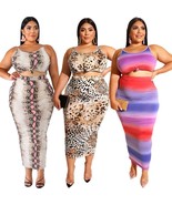  Plus Size 2 pieces Sexy Sleeveless Front Tie Knot Tank Crop Top and bod... - £27.97 GBP+