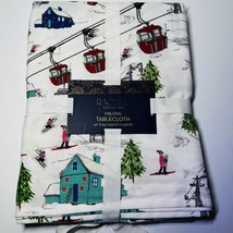 Christmas Tablecloth 60 x 84 Oblong Rachel Roy Ski Lift Trees Red Blue Lodge - £22.97 GBP