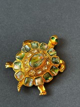Estate Large Goldtone Turtle w Green Abalone &amp; Clear Rhinestone Accents ... - £14.44 GBP