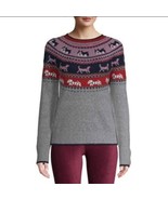 HOLIDAY TIME Womens Dog Nordic Sweater XL 16-18 Metallic Silver &amp; Red - £17.78 GBP