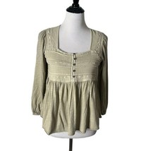 Lucky Brand Embroidered Yoke Long Sleeve Peasant Top Green Tunic Women Size XS - £22.15 GBP