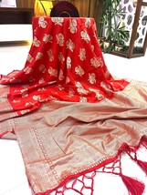 Pure Soft Khadi Crepe Silk Saree With Rich Antique Zari Woven Rich Pallu With Ta - £67.35 GBP