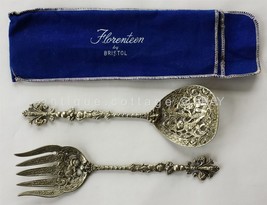 Lot Vintage 2pc Metal Florenteen Serving Spook Fork Bristol Italy 10&quot; Cherubs - £22.64 GBP