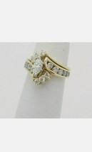 Marquise Künstlicher Diamant Hochzeit Verlobung Ring Set 14K Ygold FN 2CT - £84.32 GBP