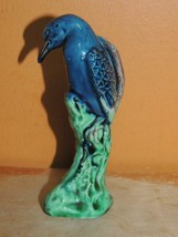 Chinese Mud Bird 4.25&quot; mark China Mudman Antique c1910 detailed blue sibia - $193.49