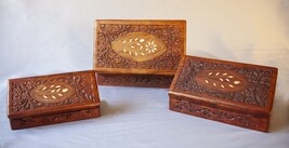 Cajas antiguas de madera tallada. Cofre. Joyero. Costurero. Recipiente. ... - $548.92 MXN