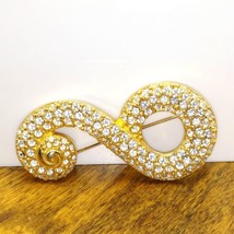 Vintage Swarovski Pave Swirl Brooch, Clear Crystals Pin with Gold Plate Setting - £48.99 GBP