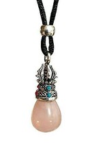 Rose Quartz Lotus Pendant Real Gemstone Love Crystal Beaded Cord Necklace Uk - £13.64 GBP