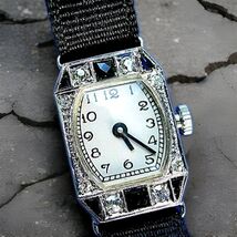 DIAMOND Onix ORIGINAL ArT Deco Gatsby ERA Watch Antique SOLID 18K WHITE ... - $2,750.25