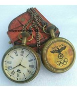 Antique Vintage Berlin 1936 Brass Pocket Watch With Leather Cover. - $28.05