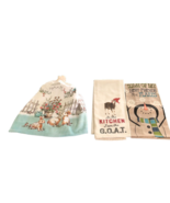 3 Kitchen Towels Spring Rabbits Crochet Top Snowman Goat Farmhouse Unused - £22.47 GBP