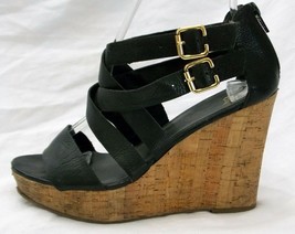Gap Leather Cork Wedge Sandals Platforms Wedges Strappy Black size 6 - £11.24 GBP