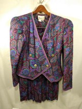 Act 1 New York 70’s Vintage Long Sleeve Blue Purple Paisley Skirt Suite - £31.36 GBP