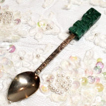 Vintage Sterling Silver Mexico Souvenir Spoon Carved Jade Green Handle 9 Grams - £17.64 GBP