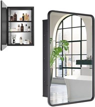 Black Bathroom Medicine Cabinet With Mirror 16 X 24 Metal Frame Recessed... - $193.96