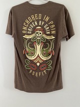 Rokfit T Shirt Mens Medium Brown Skull Anchored in Pain Driven by Gain Athletic - £19.68 GBP
