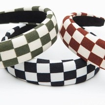Checkered Headband Soft Fabric Padded Black White - $20.33 CAD