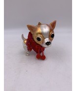 Chihuaha Dog Glass Painted Glitter Christmas Ornament Red Hooded Vest Bi... - £13.85 GBP