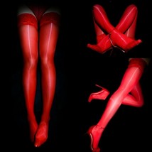 Women 8D Ultra Shiny Glossy Lace Top Silicone Stay Up Nylon Thigh High Stockings - £6.01 GBP