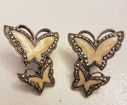 Avon Whispering Wings Pcd Earrings Pearlized Faux Marcasite Nickel Free Vtg 1991 - £19.72 GBP