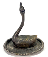 Silver Plated Swan Goose Ring Jewelry Holder - 4&quot; tall - Vintage Hong Kong - $9.49