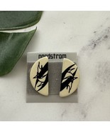 Nordstrom Vintage 90s Wood Stud Earrings White Black Bamboo Floral Chunky - $15.83
