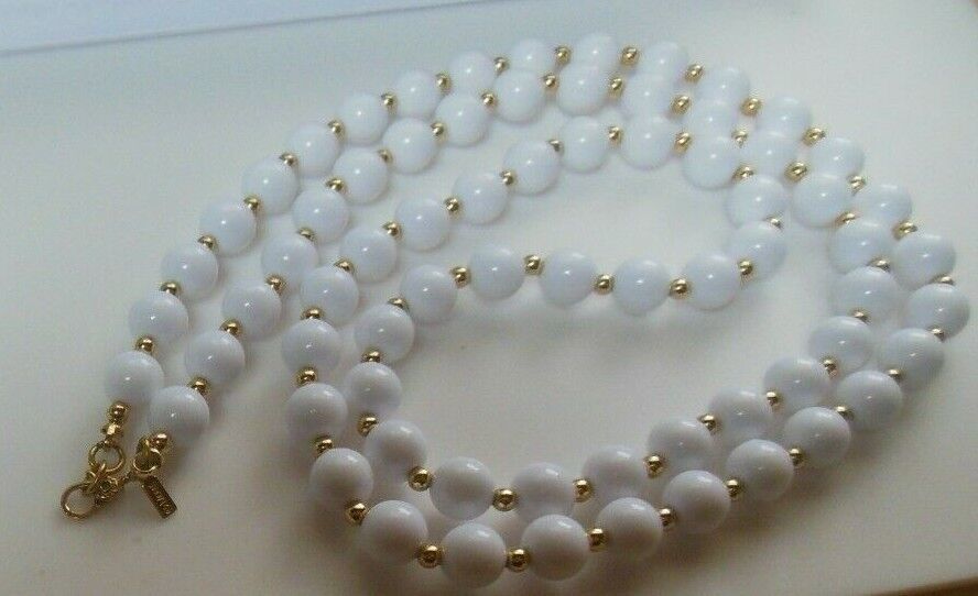 Vintage Signed Monet White Plastic Bead Necklace 30&quot; Long - $9.41
