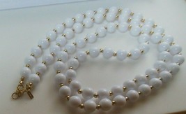 Vintage Signed Monet White Plastic Bead Necklace 30&quot; Long - £7.43 GBP