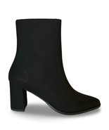 Women black ankle boots vegan suede heels point toe zipper casual office... - $206.58 CAD